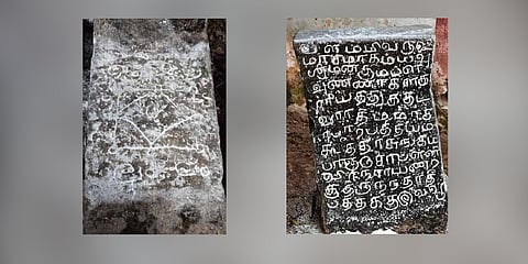 11th century Grantha and 16th Tamil Inscriptions stone in two hindu temples in Pazhanchervazhi Village in Kangeyam.