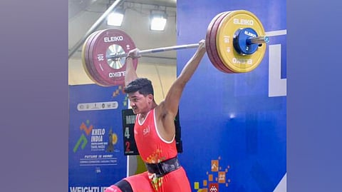 Weightlifter Sairaj Pardeshi in action.