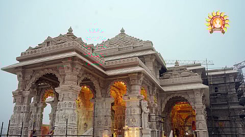 Construction work at the Ram temple is underway in Ayodhya on Monday.