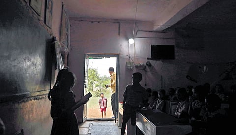 A single teacher handles students at a Mandal Parishad Primary School in Rangareddy district.