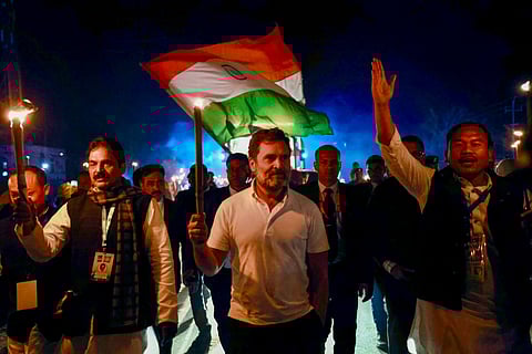 Congress leader Rahul Gandhi during the Bharat Jodo Nyay Yatra, at Sekmai village in Imphal, Manipur on January, 14 