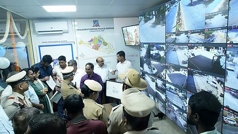 Police Commissioner B Dayananda at the command centre after inaugurating the project at the Thalaghattapura police station on Saturday.