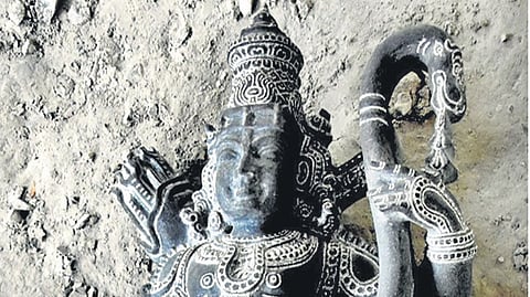 A stone sculpture of Lord Ram.