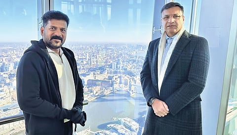 Chief Minister A Revanth Reddy is seen with AIMIM leader Akbaruddin Owaisi in London.
