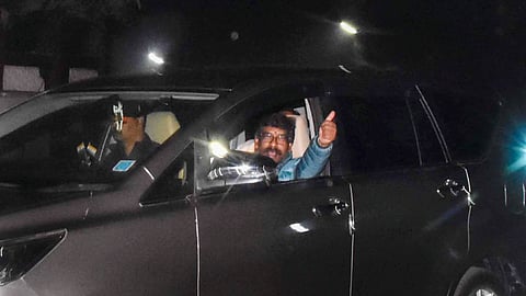 Jharkhand Chief Minister Hemant Soren gestures as he leaves from his residence for Raj Bhavan, in Ranchi, Wednesday, Jan. 31, 2024.