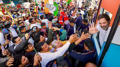 Congress leader Rahul Gandhi during the 'Bharat Jodo Nyay Yatra' in Assam, Friday. 