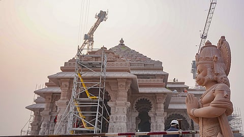 Shri Ram Janmbhoomi Temple under construction, ahead of the consecration ceremony at the temple, in Ayodhya.