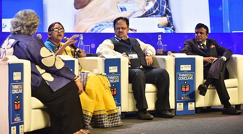 The panel comprised Dr Sudha Seshayyan, Director, SASTRA University, Dr S Sacchidanand, Former Vice-Chancellor, Rajiv Gandhi University of Health Sciences, and Dr Sharad Kumar Agarwal, National President, Indian Medical Association (Express Photo | P Jawahar)