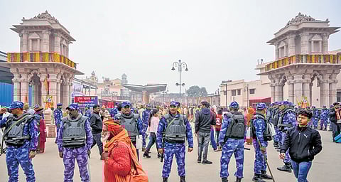 Security personnel stand guard at the entry point of the Ram Mandir | pti