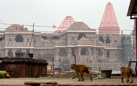 The under-construction Ram Temple in Ayodhya seen ahead of its Jan 22, 2024 inauguration 