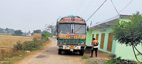 An AP trader’s truck laden with paddy purchased from farmers of Sheragada.
