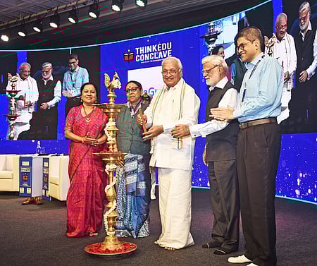 Author Nanditha Krishna speaks during a panel discussion at the 13th ThinkEdu Conclave 2024 in Chennai, on Wednesday.
