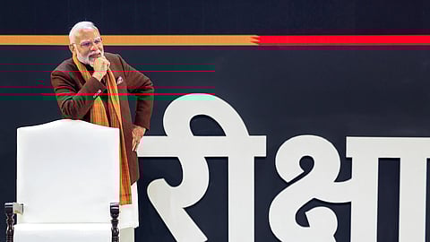 Prime Minister Narendra Modi participates in the 7th edition of Pariksha Pe Charcha (PPC), at Bharat Mandapam in New Delhi