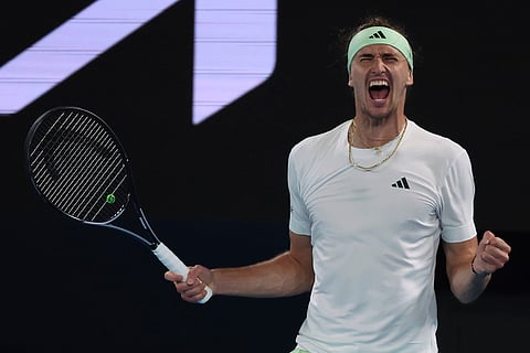 Alexander Zverev of Germany celebrates after defeating Carlos Alcaraz of Spain in their quarterfinal match at the Australian Open (Photo | AP)