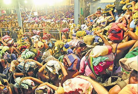 Pilgrims waiting for darshan at Valiyanadapandal at Sabarimala.