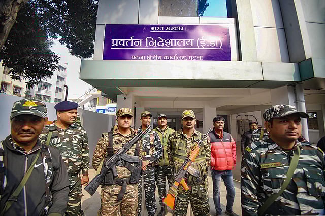 Enforcement Directorate (ED) office during questioning of former Deputy CM Tejashwi Yadav, in Patna, Tuesday,