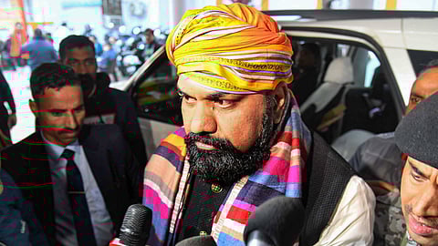 Bihar BJP President Samrat Choudhary arrives for a meeting at the party office in Patna on Saturday, Jan. 27, 2024.