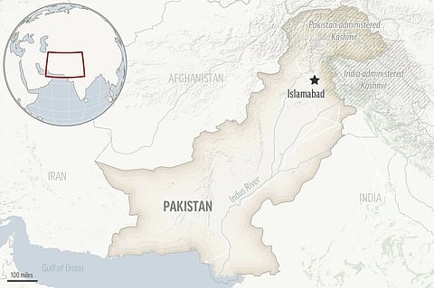 This is a locator map for Pakistan with its capital, Islamabad.