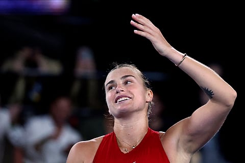 Aryna Sabalenka of Belarus celebrates after defeating Coco Gauff of the U.S. in their semifinal match at the Australian Open (Photo | AP)