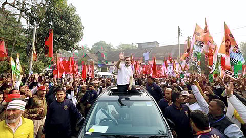 Congress leader Rahul Gandhi during the 'Bharat Jodo Nyay Yatra', in Bongaigaon district, Assam on Wednesday.