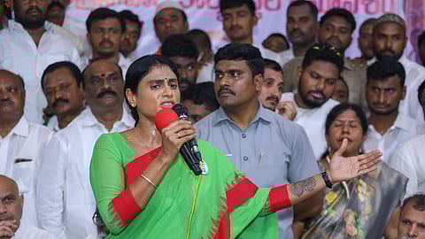 APCC president YS Sharmila during the meeting with Kadapa and Annamaiah district leaders and party cadre.