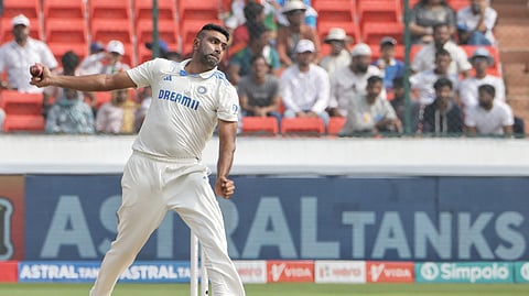 Ravichandran Ashwin during the third day of first test match between India and England at Rajiv Gandhi International Cricket Stadium in Hyderabad. 