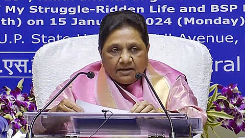 BSP chief Mayawati addresses a press conference, in Lucknow, Monday, Jan. 15, 2024. 