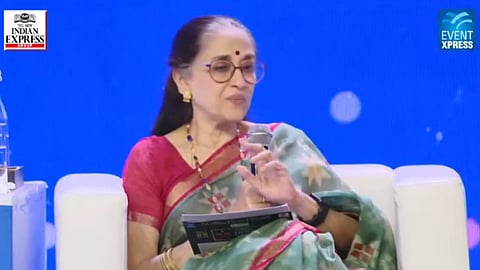 Author Nanditha Krishna speaks during a panel discussion at the 13th ThinkEdu Conclave 2024 in Chennai, on Wednesday.