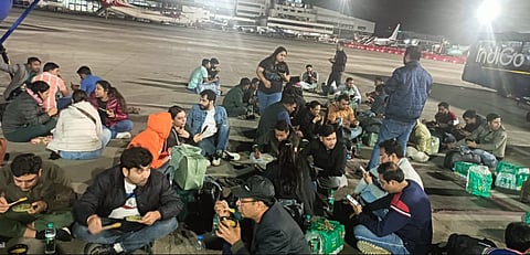 Passengers were having food on Mumbai airport tarmac on January 14. 