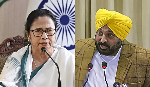 A collage of West Bengal Chief Minister Mamata Banerjee (L) and Punjab Chief Minister Bhagwant Mann.