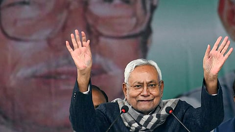 Bihar Chief Minister Nitish Kumar speaks during birth centenary celebrations of former state chief minister Karpoori Thakur