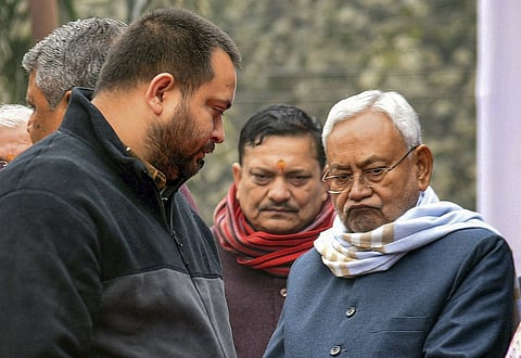 Bihar Chief Minister Nitish Kumar with Deputy Chief Minister Tejashwi Yadav