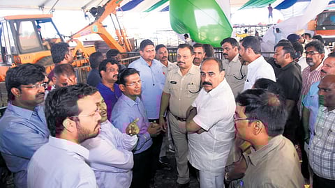 Prakasam district officials inspecting the arrangements for CM’s visit.