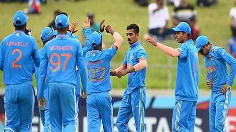 U19 World Cup Final: Raj Limbani's three-wicket haul helps India to hold Australia at 253/7 on Sunday, Feb 11, 2024.