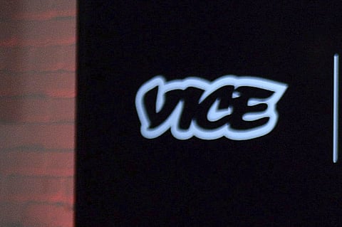 The Vice logo is seen at a joint venture announcement between Vice Media and Roger Communications in Toronto, Oct. 30, 2014.