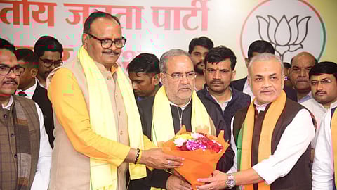 (L) Vibhakar Shastri, the grandson of Lal Bahadur Shastri, joined the BJP in Lucknow on Wednesday.