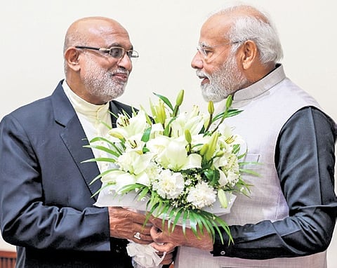 Syro-Malabar Catholic Church Major Archbishop Raphael Thattil with PM Narendra Modi in New Delhi on Friday.
