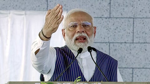 Prime Minister Narendra Modi addresses a public meeting, in Tirunelveli on Wednesday, Feb 28, 2024.