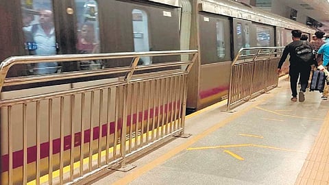 Steel barricades installed on a platform at Majestic Metro station 