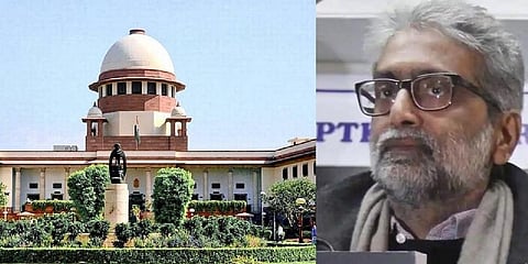 A collage of file photo of Supreme Court (L) and Human rights activist Gautam Navlakha.