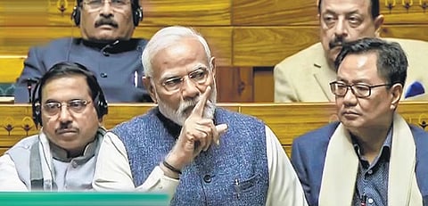 Prime Minister Narendra Modi addressing the parliament during the last day of budget session.