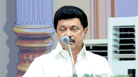 Chief Minister MK Stalin addressing a public meeting in Thoothukudi on Sunday, Feb 25, 2024.