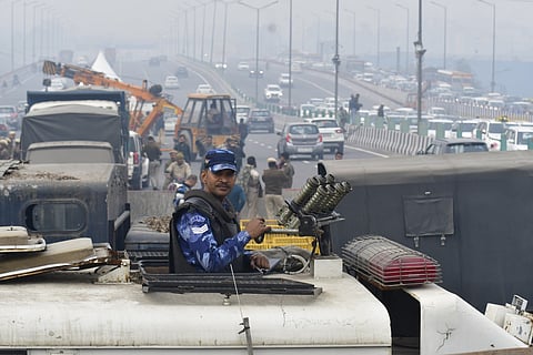 Security barricades in Delhi for the farmers' march