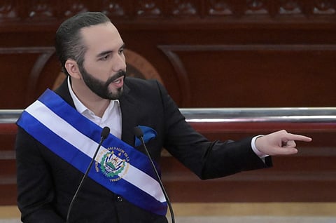 Salvadoran President Nayib Bukele delivers his annual address to the nation marking his third year in office at the San Salvador Legislative Assembly on June 1, 2022.