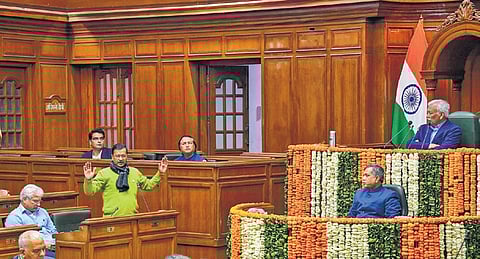 Chief Minister Arvind Kejriwal addressing the Assembly on Monday | PTI
