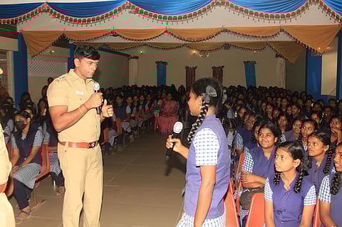 SP Harsh Singh interacting with students after the screening of the short film