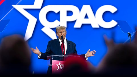 Republican presidential candidate former President Donald Trump speaks during the Conservative Political Action Conference, CPAC 2024, at the National Harbor, in Oxon Hill, Md., Saturday, Feb. 24, 2024.