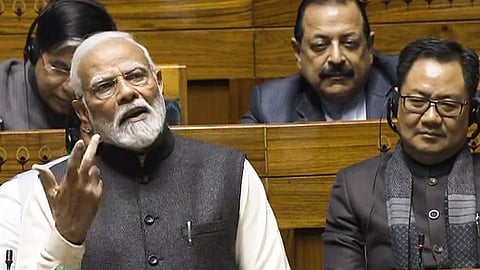 PM Modi replies to the 'Motion of Thanks' on the President's address in Lok Sabha during the Budget session of Parliament, in New Delhi