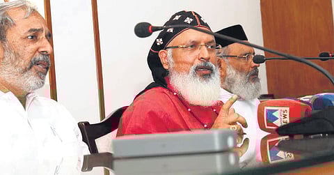 Yuhanon Mar Diascoros Metropolitan, president of the Orthodox Church media wing, at the press conference held in Kotttayam on Monday.