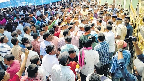 Farmers staging protest in front of the Bargarh collector’s office on Tuesday